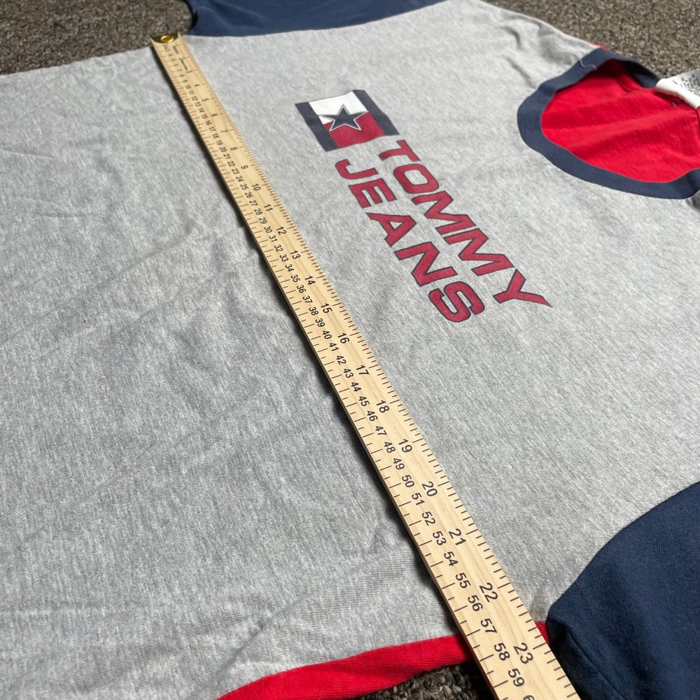 Vintage Tommy Jeans T Shirt Mens Large Colorblock Grey Red Blue Made in USA 90s - Picture 5 of 8